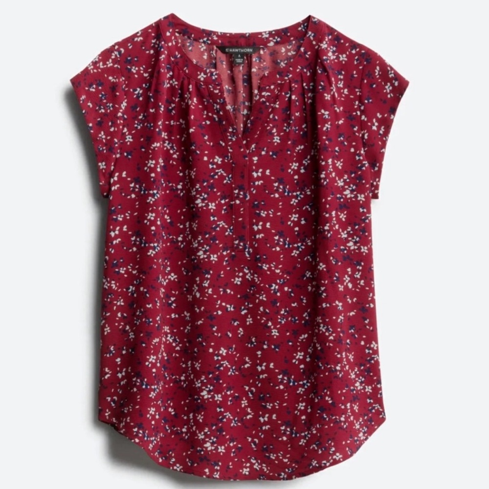 Women's Red Floral Cap-Sleeve Blouse
